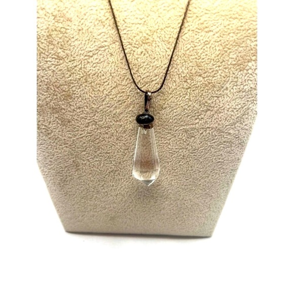 Obsidian Quartz Crystal Pendant Necklace On Black Chain. A82 - Picture 4 of 11